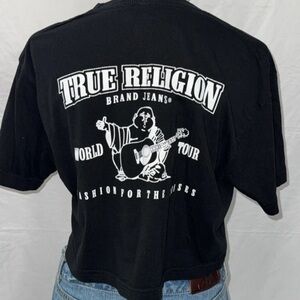 True Religion Black Tee pink ribbon with White Graphic Y2K